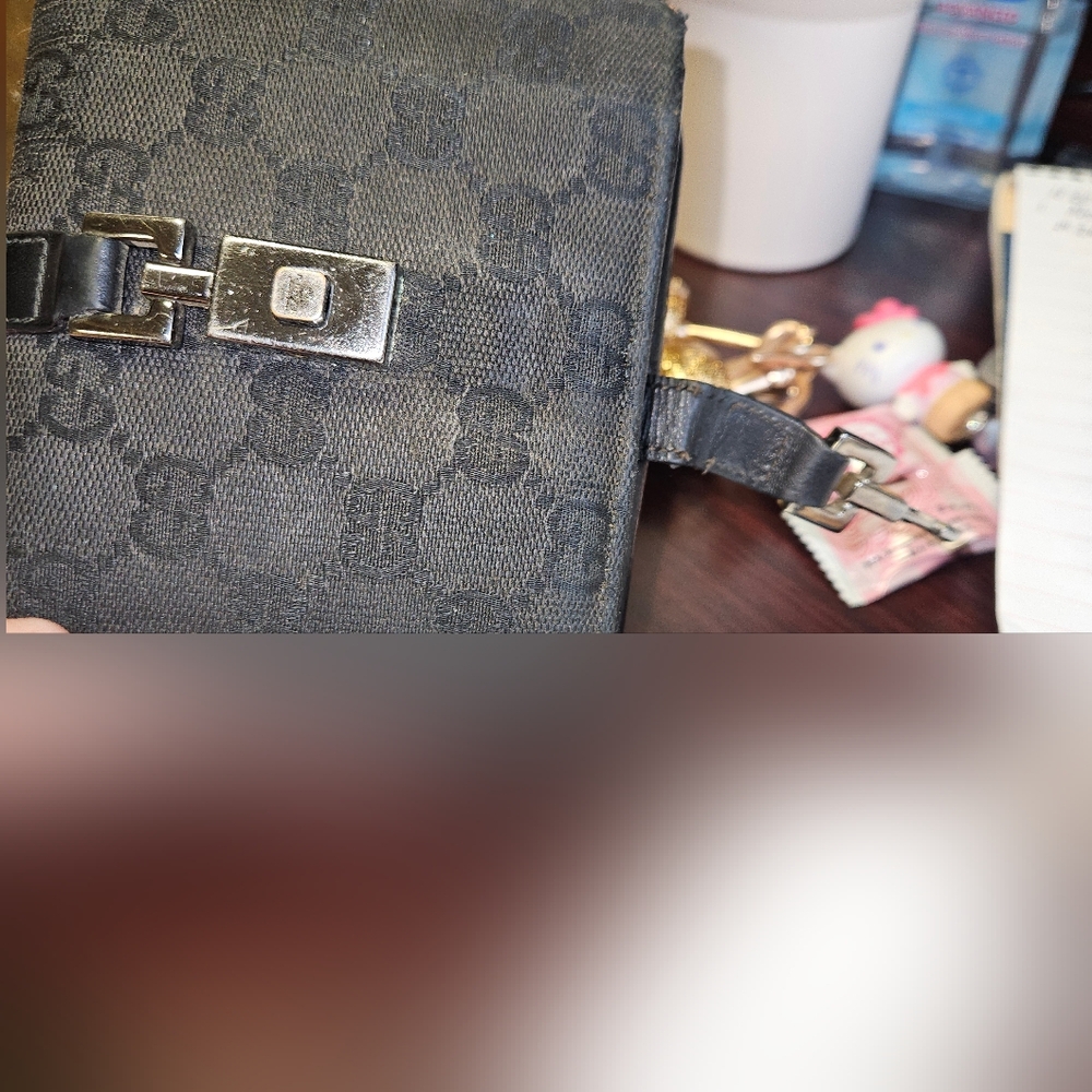 GUCCI Jackie Horse bit leather and canvas compact wallet. Black - Picture 8 of 12